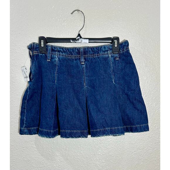 Free People Pleated Denim Mini Skirt Blue Size 27 NWT - Picture 2 of 8